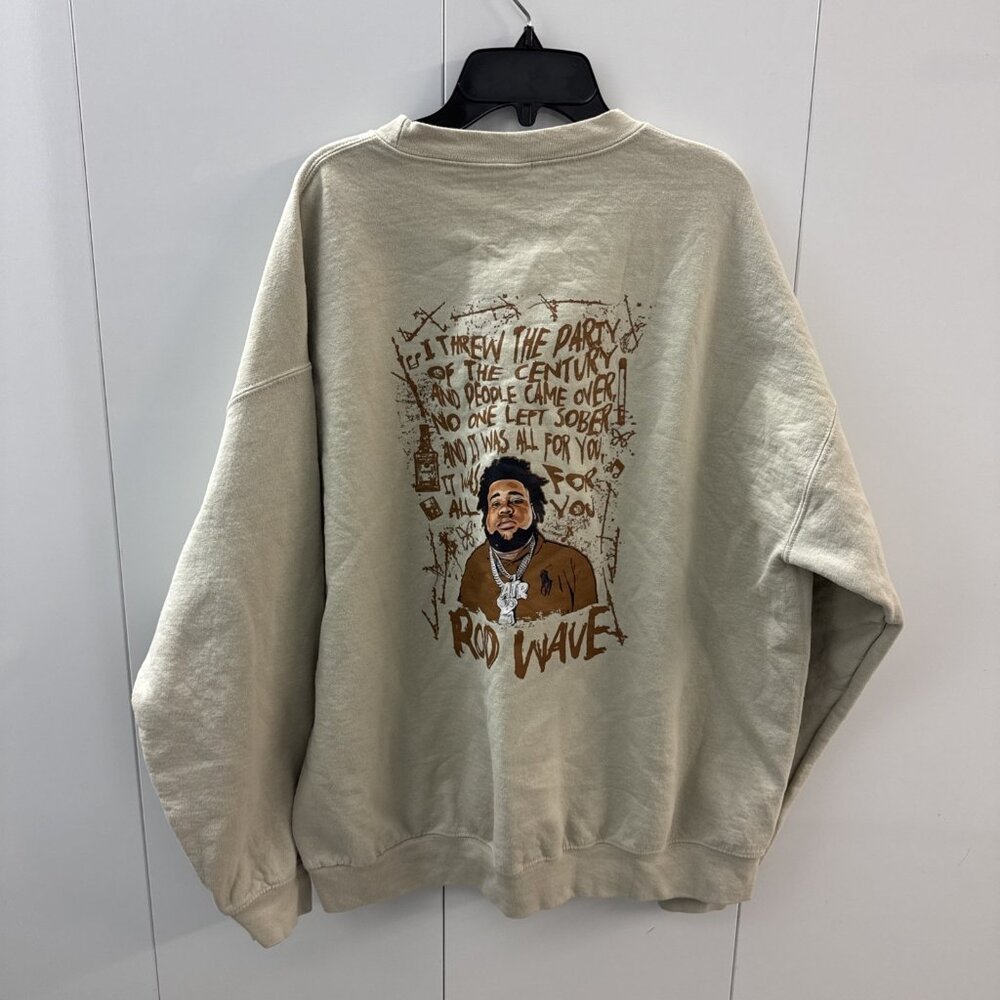 Rod Wave Great Gatsby Crewneck Sweatshirt Gildan Tan Merch Spotify Code Large
